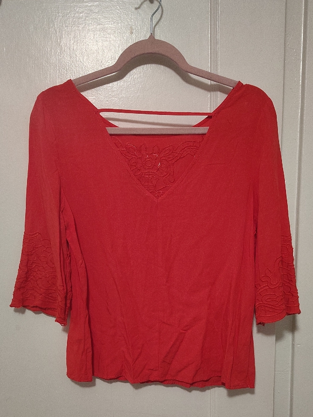 Red Embroidery Top With String In Back Showing Summer Fun Cute Design